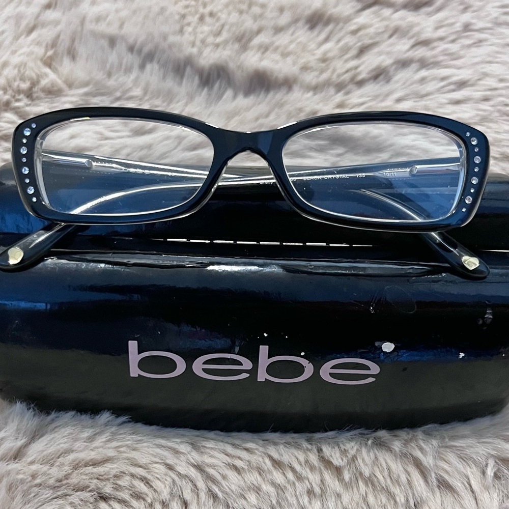Bebe Black Rhinestone-Trim Rectangle Eyeglasses - image 1